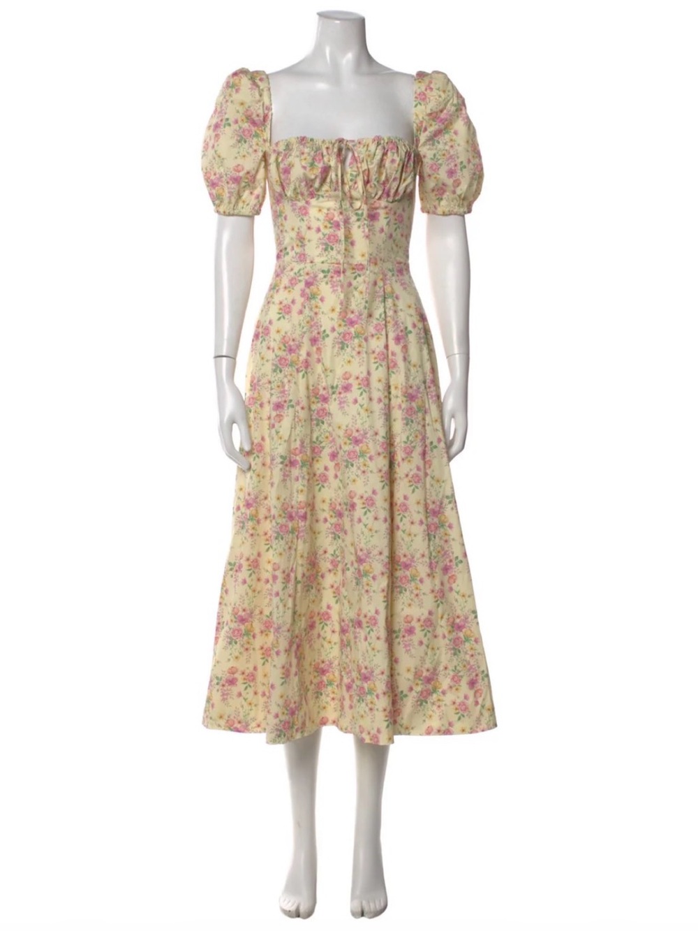 House of CB Yellow Floral Maxi Dress with Puff Sleeves